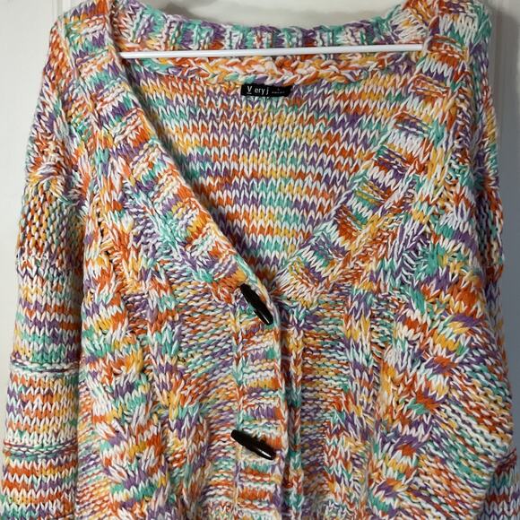 V ery J Multicolor Button Longsleeve Sweater Loose Fit Boho Cottage L - Picture 2 of 7